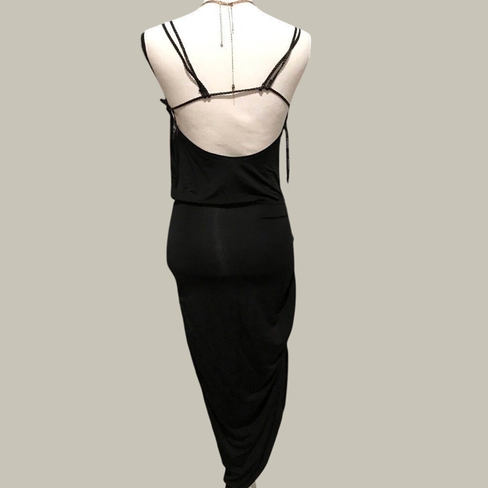Bebe Black Siren Draped Ruched Side Spaghetti Strap Midi Dress Size S - Picture 5 of 9